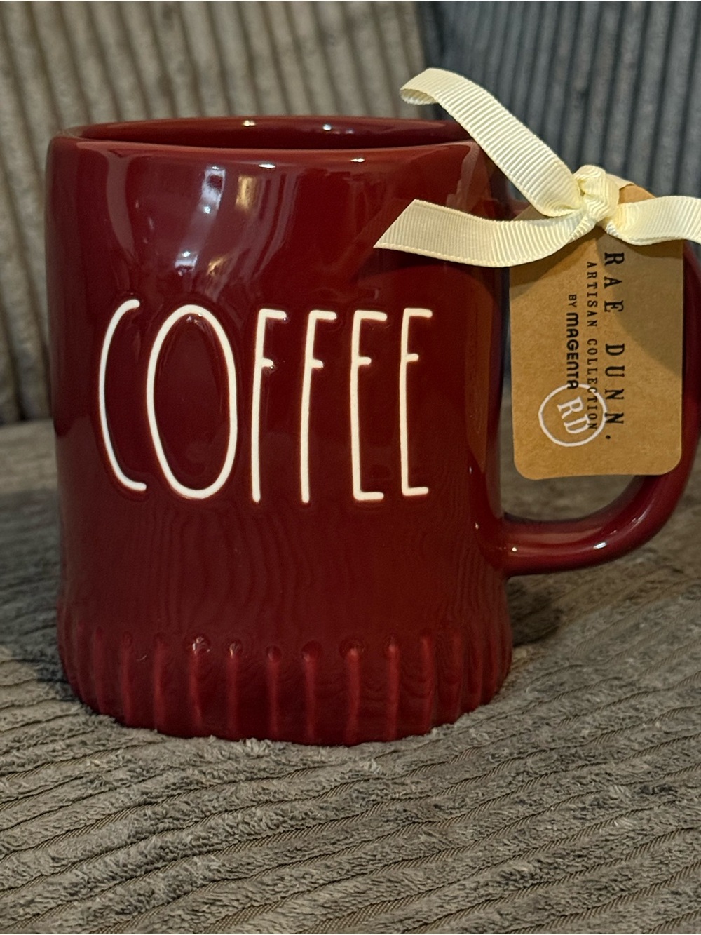 Rae Dunn Red "COFFEE" Ceramic Mug w Slates Border NWT